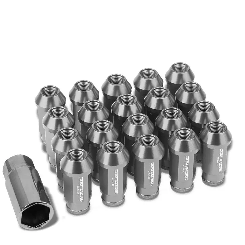20Pcs Universal Aluminum Gunmetal Lug Nut [Open Knurled End Acorn Ty777] [Conical Seat / M12 X 1.25] 1
