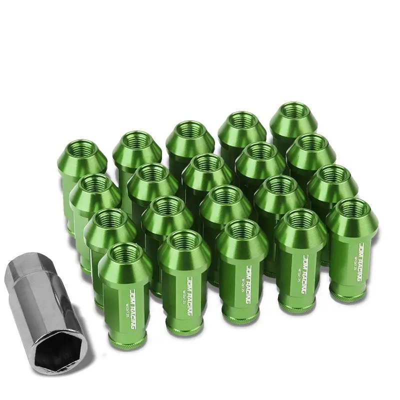 20Pcs Universal Aluminum Green Lug Nut [Open Knurled End Acorn Ty777] [Conical Seat / M12 X 1.25] 1