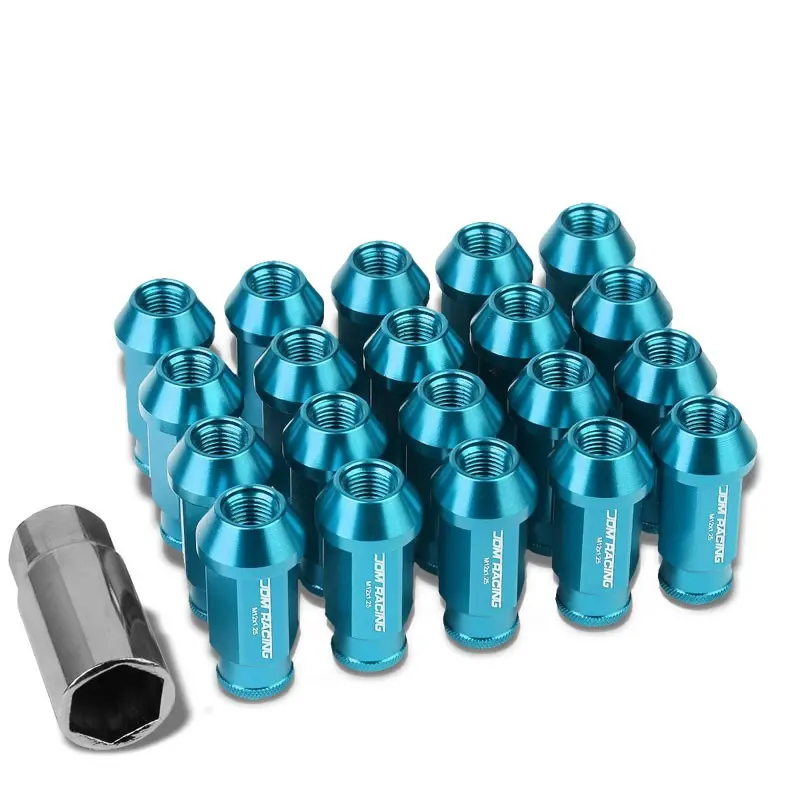 20Pcs Universal Aluminum Light Blue Lug Nut [Open Knurled End Acorn Ty777] [Conical Seat / M12 X 1.25] 1