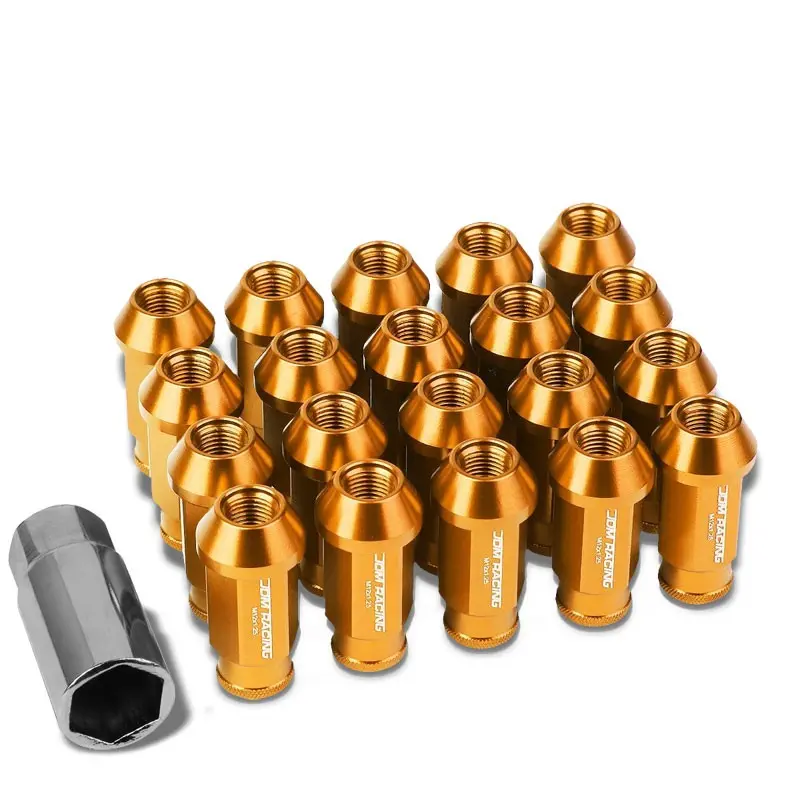 20Pcs Universal Aluminum Orange Lug Nut [Open Knurled End Acorn Ty777] [Conical Seat / M12 X 1.25] 1