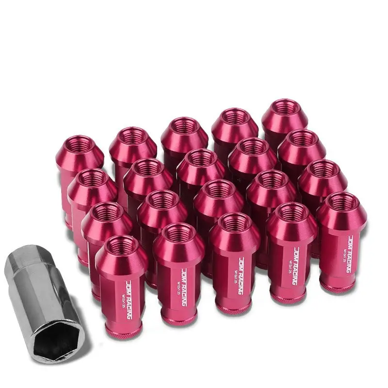 20Pcs Universal Aluminum Pink Lug Nut [Open Knurled End Acorn Ty777] [Conical Seat / M12 X 1.25] 1