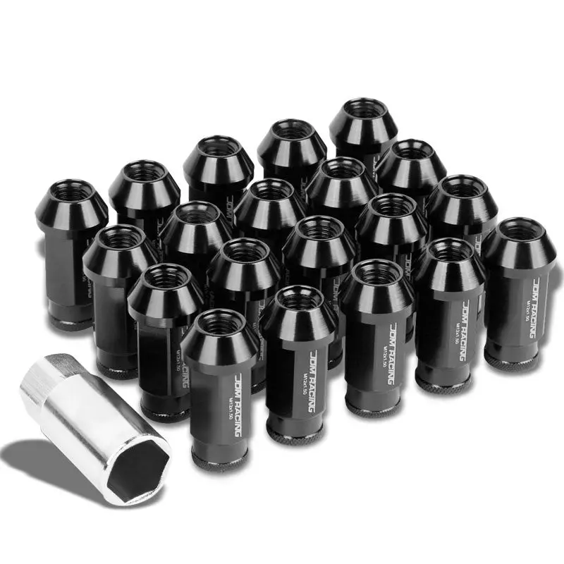 20Pcs Universal Aluminum Black Lug Nut [Open Knurled End Acorn Ty777] [Conical Seat / M12 X 1.50] 1