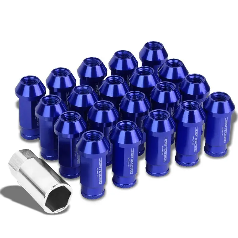 20Pcs Universal Aluminum Blue Lug Nut [Open Knurled End Acorn Ty777] [Conical Seat / M12 X 1.50] 1
