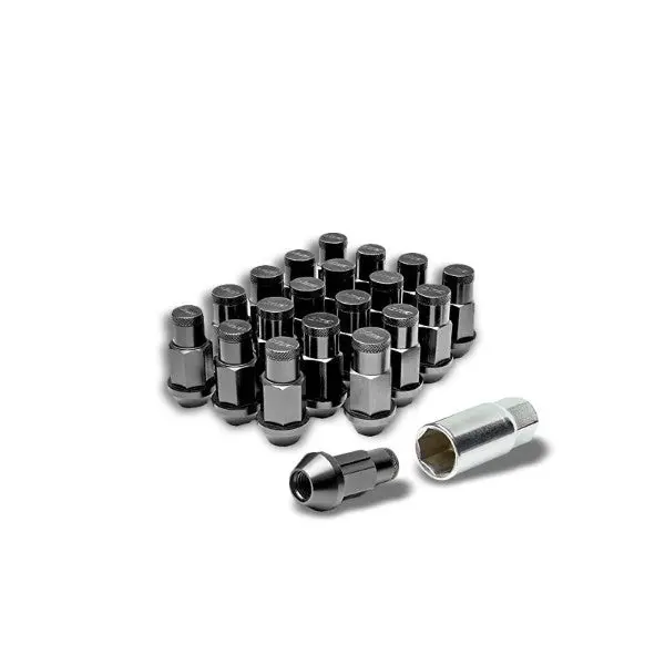 16Pcs Universal Aluminum Black Lug Nut [Close End Knurled Acorn] [Conical Seat / M12 X 1.50] 1