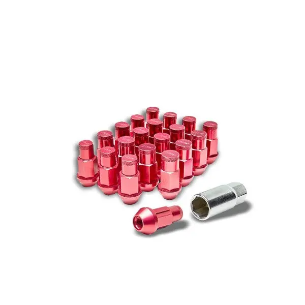 Red Aluminum M12x1.50 Extended Design Close End Acorn Tuner 16X Lug Nuts+4 Lock 1