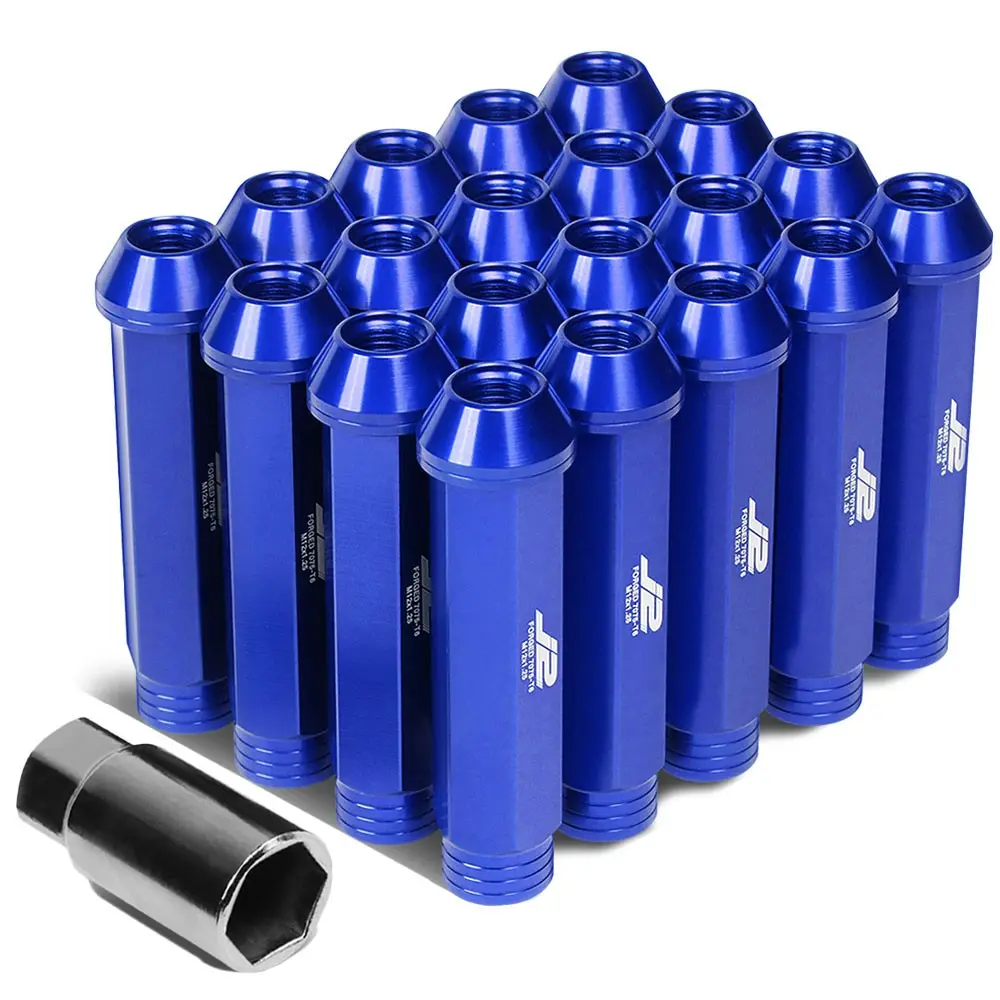 20Pcs J2 Engineering Forged Aluminum Blue Lug Nut [Open Knurled End Acorn T7-001] [Conical Seat / M12 X 1.25] 1