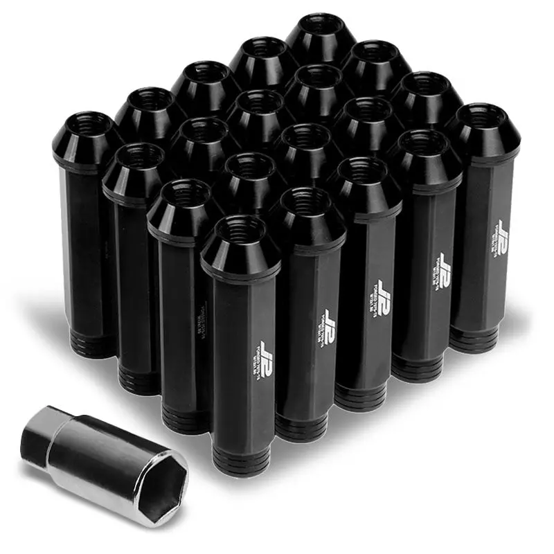20Pcs J2 Engineering Forged Aluminum Black Lug Nut [Open Knurled End Acorn T7-001] [Conical Seat / M12 X 1.50] 1