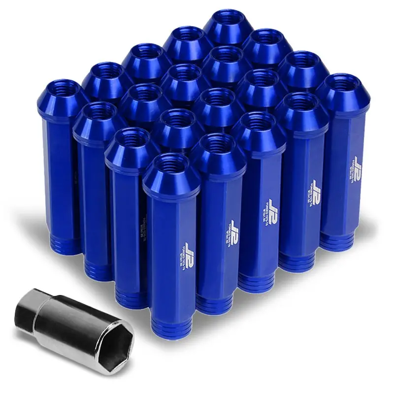 20Pcs J2 Engineering Forged Aluminum Blue Lug Nut [Open Knurled End Acorn T7-001] [Conical Seat / M12 X 1.50] 1