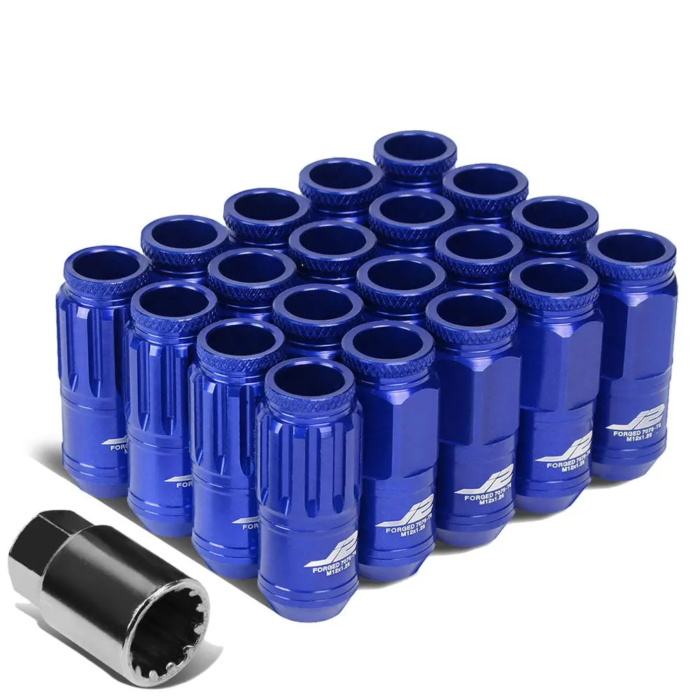16Pcs J2 Engineering Forged Aluminum Blue Lug Nut [Open End Acorn T7-002] [Conical Seat / M12 X 1.25] 1