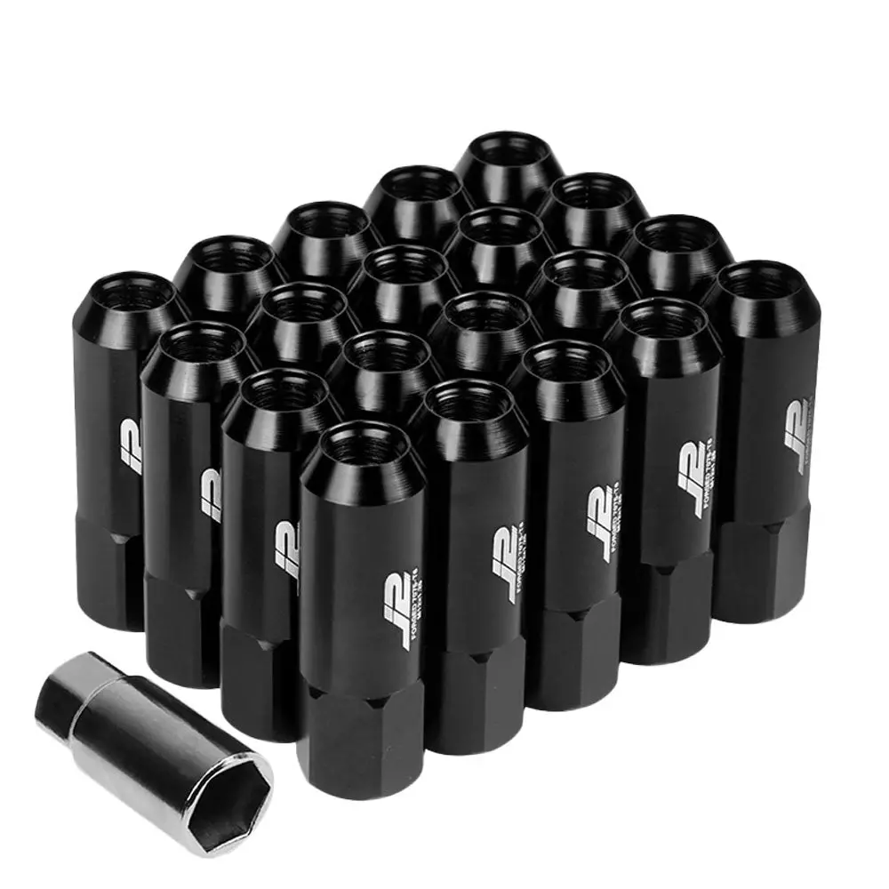 20Pcs J2 Engineering Forged Aluminum Black Lug Nut [Open End Acorn T7-003] [Conical Seat / M12 X 1.25] 1