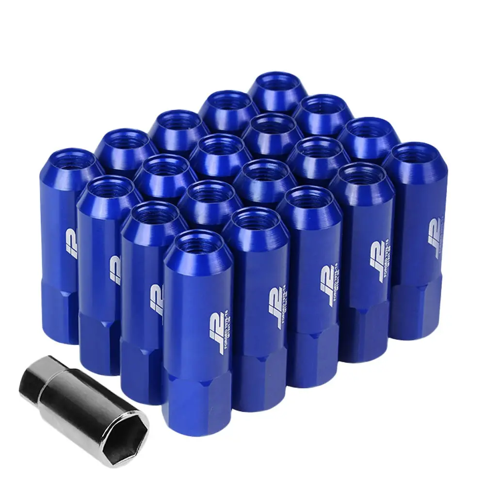 20Pcs J2 Engineering Forged Aluminum Blue Lug Nut [Open End Acorn T7-003] [Conical Seat / M12 X 1.25] 1