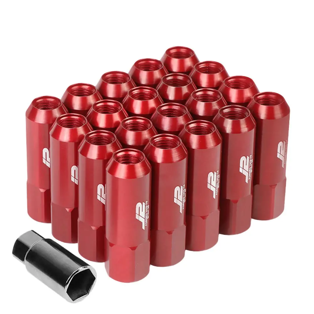 20Pcs J2 Engineering Forged Aluminum Red Lug Nut [Open End Acorn T7-003] [Conical Seat / M12 X 1.25] 1