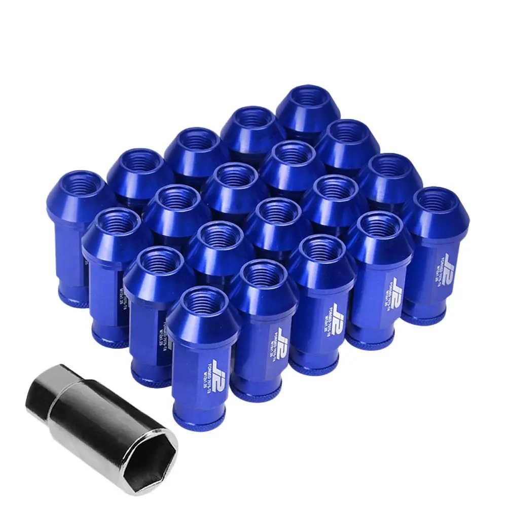 20Pcs J2 Engineering Forged Aluminum Blue Lug Nut [Open Knurled End Acorn T7-004] [Conical Seat / M12 X 1.25] 1