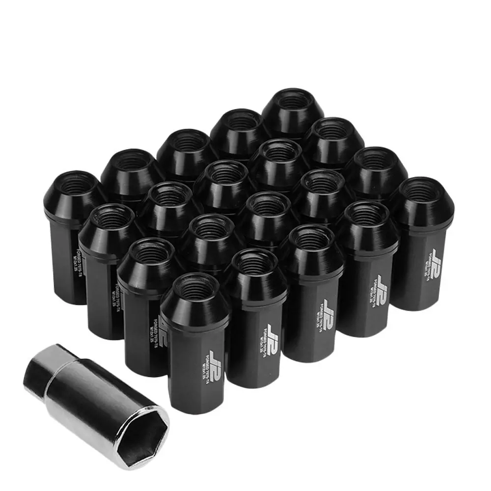 20Pcs J2 Engineering Forged Aluminum Black Lug Nut [Close End Acorn T7-005] [Conical Seat / M12 X 1.25] 1