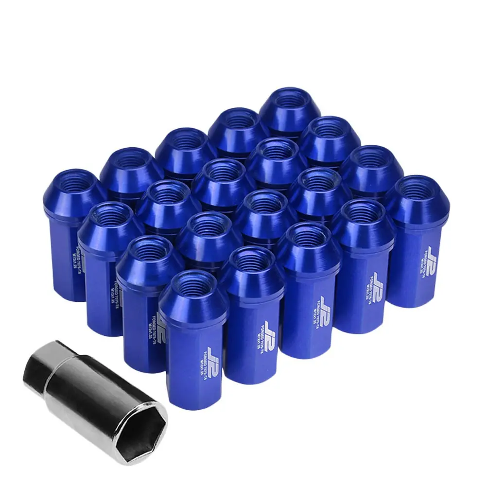 20Pcs J2 Engineering Forged Aluminum Blue Lug Nut [Close End Acorn T7-005] [Conical Seat / M12 X 1.25] 1