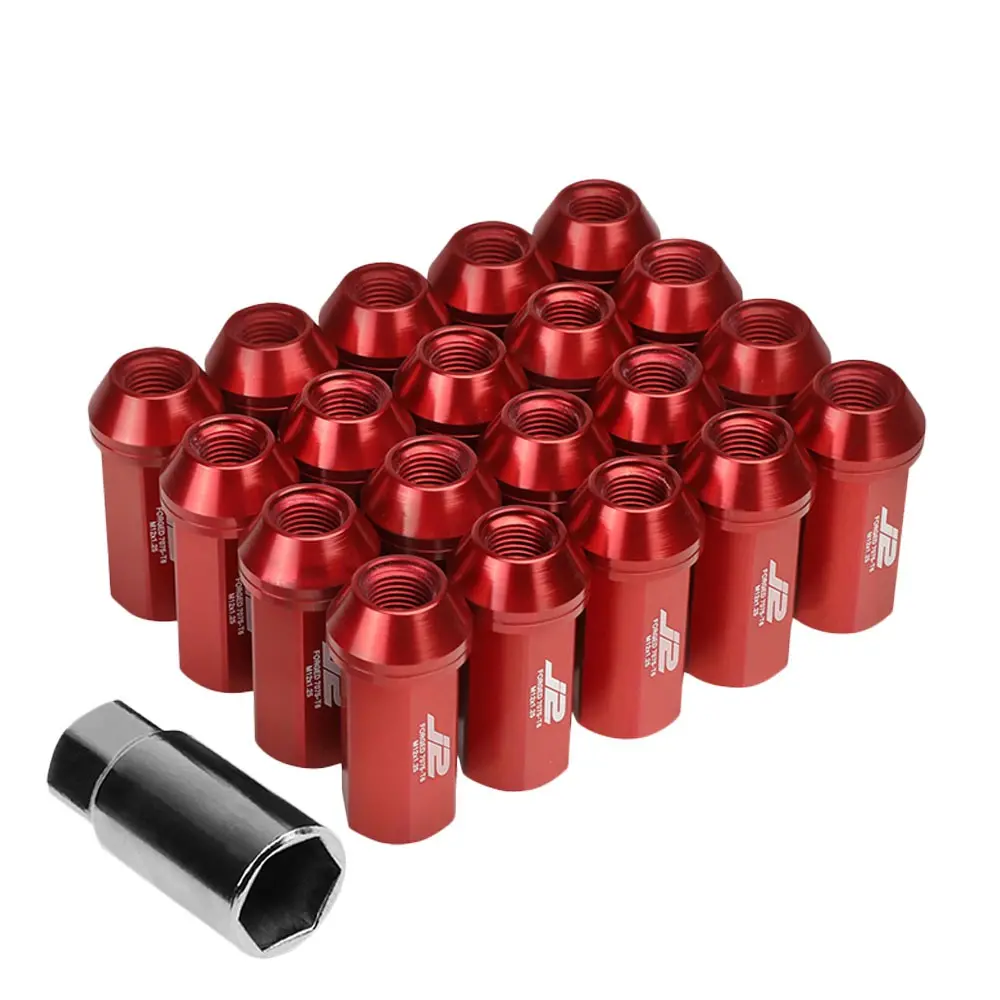 20Pcs J2 Engineering Forged Aluminum Red Lug Nut [Close End Acorn T7-005] [Conical Seat / M12 X 1.25] 1