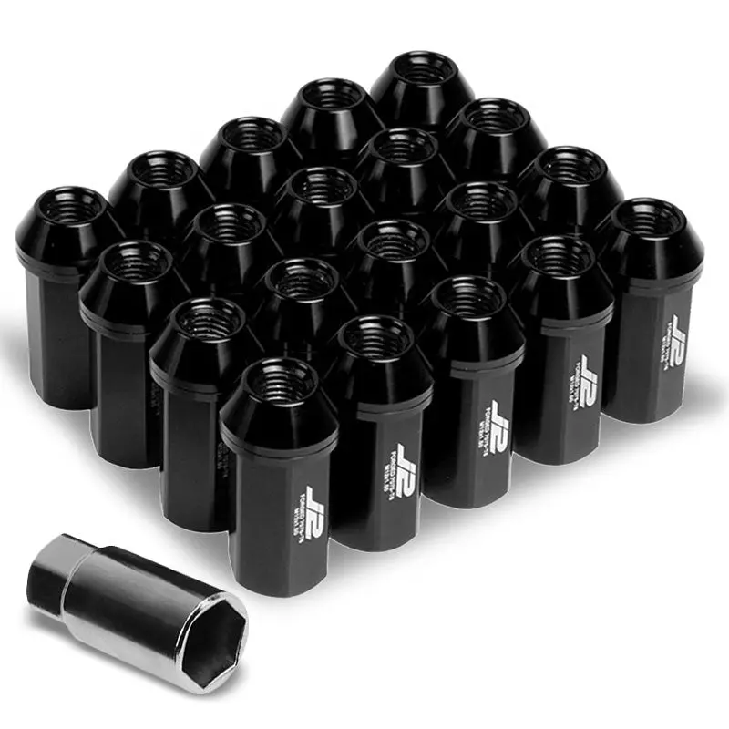 20Pcs J2 Engineering Forged Aluminum Black Lug Nut [Close End Acorn T7-005] [Conical Seat / M12 X 1.50] 1