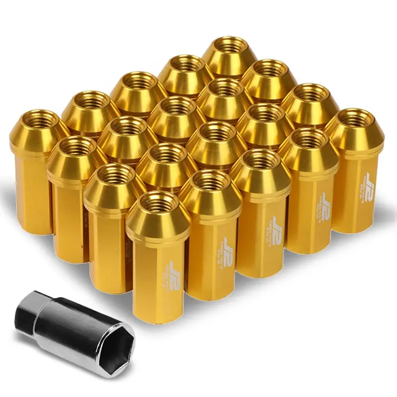 20Pcs J2 Engineering Forged Aluminum Gold Lug Nut [Close End Acorn T7-005] [Conical Seat / M12 X 1.50] 1