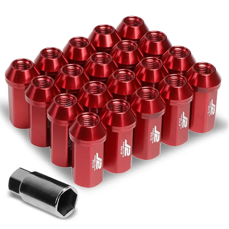 20Pcs J2 Engineering Forged Aluminum Red Lug Nut [Close End Acorn T7-005] [Conical Seat / M12 X 1.50] 1