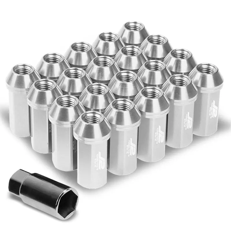 20Pcs J2 Engineering Forged Aluminum Silver Lug Nut [Close End Acorn T7-005] [Conical Seat / M12 X 1.50] 1