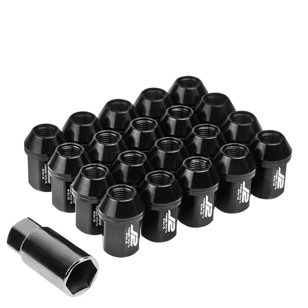 20Pcs J2 Engineering Forged Aluminum Black Lug Nut [Close End Acorn T7-006] [Conical Seat / M12 X 1.25] 1