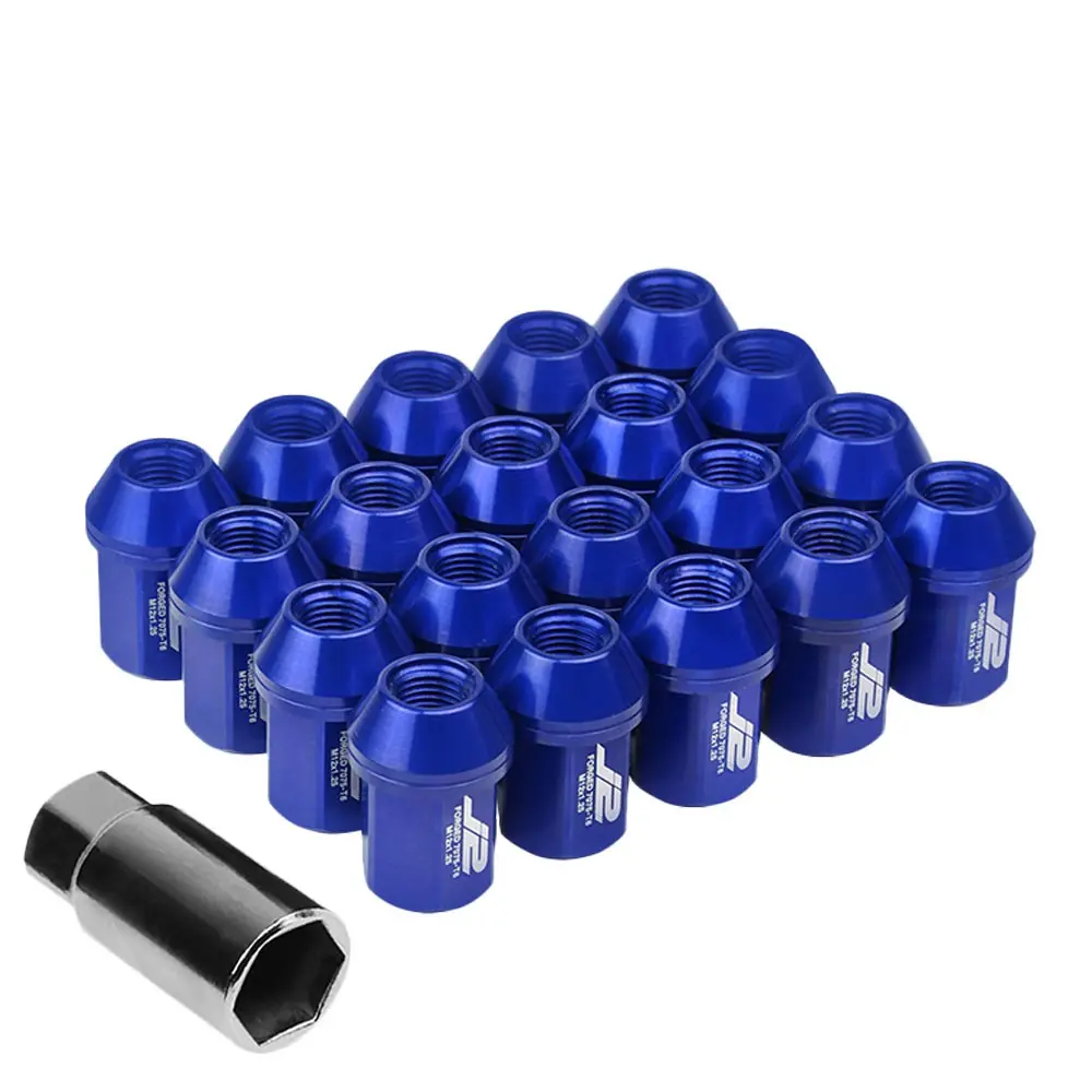 20Pcs J2 Engineering Forged Aluminum Blue Lug Nut [Close End Acorn T7-006] [Conical Seat / M12 X 1.25] 1