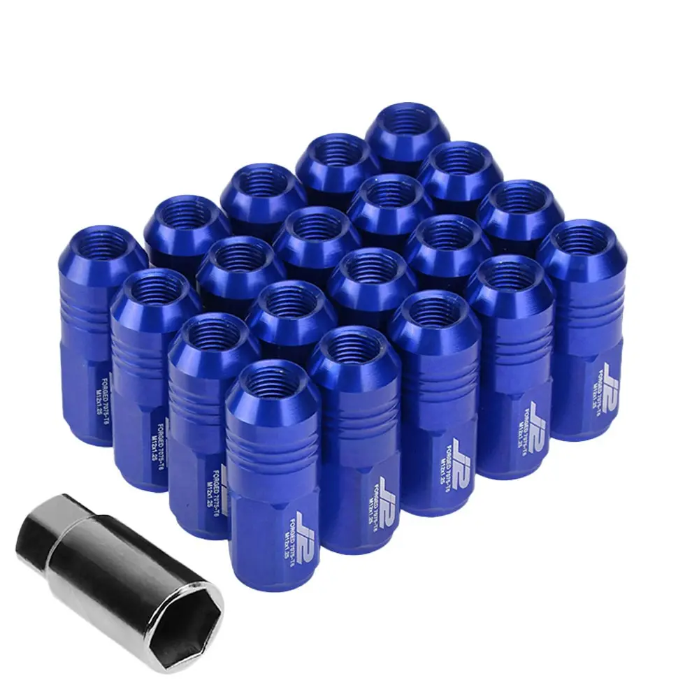 20Pcs J2 Engineering Forged Aluminum Blue Lug Nut [Close End Acorn T7-007] [Conical Seat / M12 X 1.25] 1
