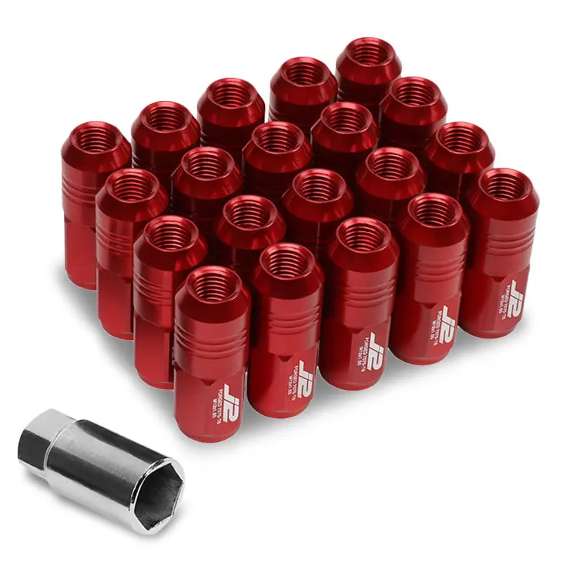 20Pcs J2 Engineering Forged Aluminum Red Lug Nut [Close End Acorn T7-007] [Conical Seat / M12 X 1.50] 1