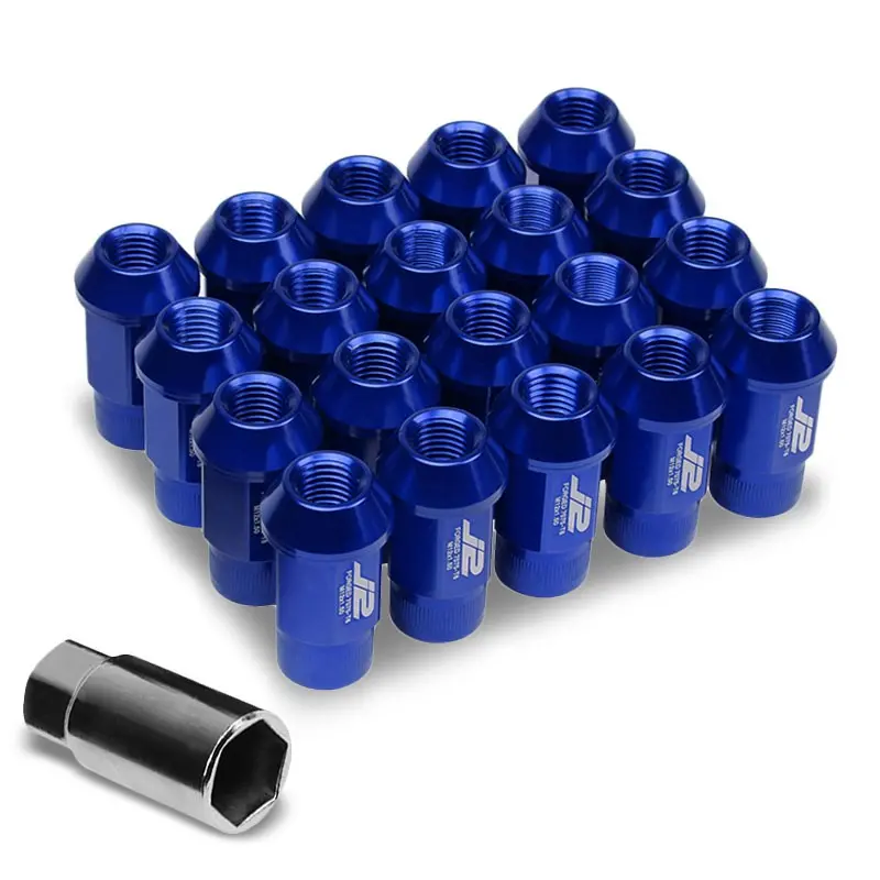 20Pcs J2 Engineering Forged Aluminum Blue Lug Nut [Open Knurled End Acorn T7-008] [Conical Seat / M12 X 1.50] 1