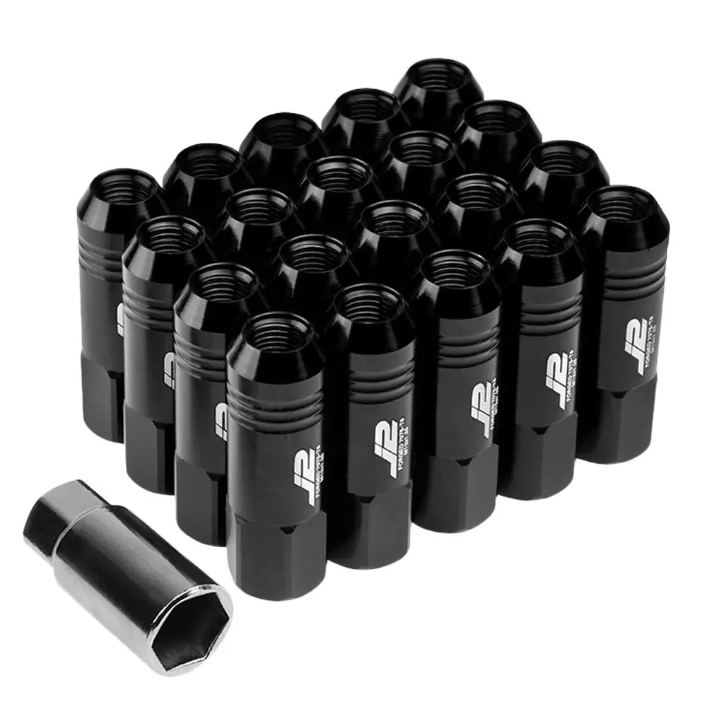 20Pcs J2 Engineering Forged Aluminum Black Lug Nut [Open End Acorn T7-009] [Conical Seat / M12 X 1.25] 1