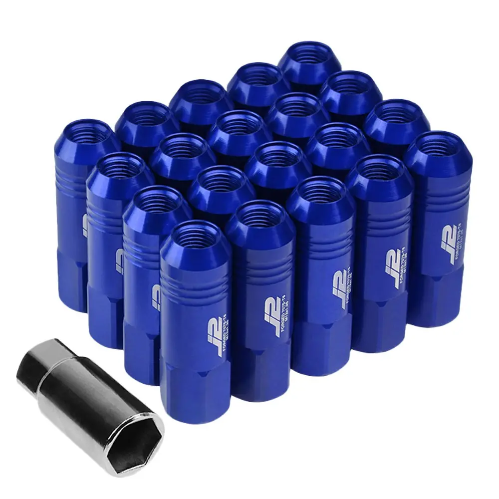 20Pcs J2 Engineering Forged Aluminum Blue Lug Nut [Open End Acorn T7-009] [Conical Seat / M12 X 1.25] 1