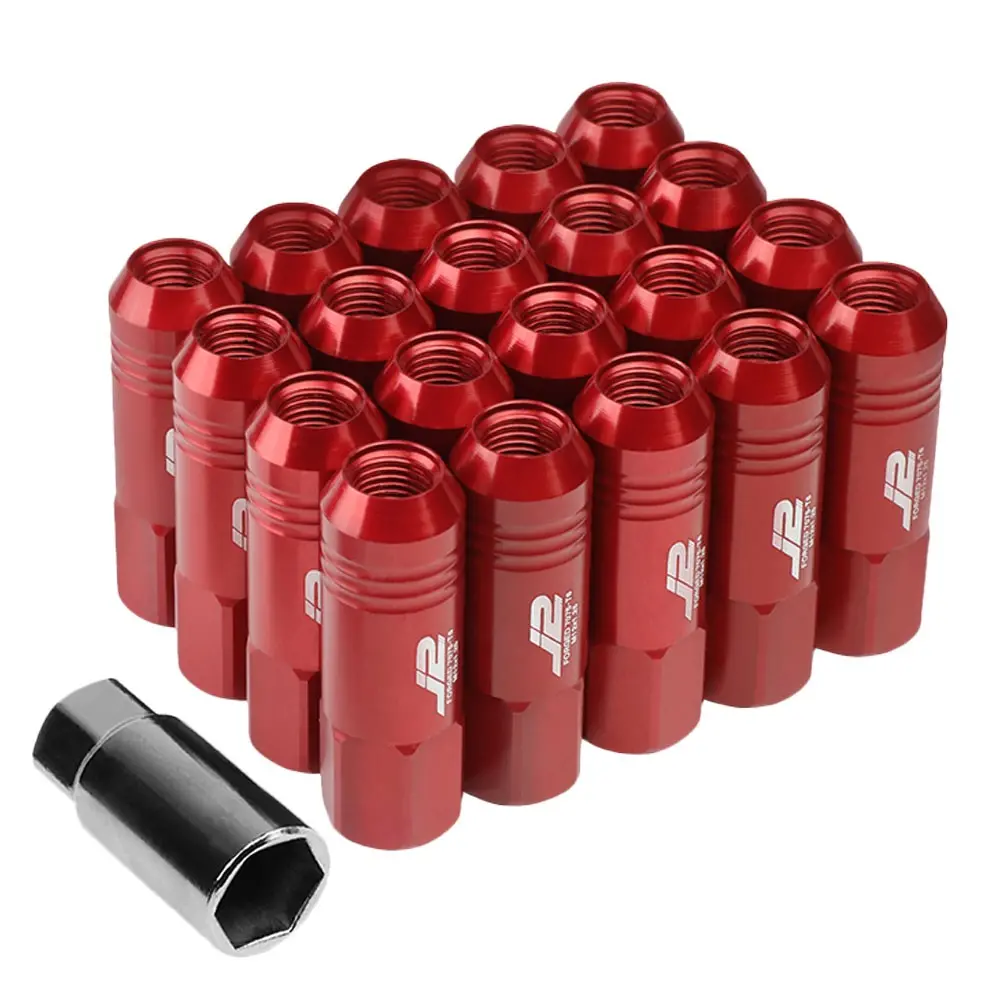 20Pcs J2 Engineering Forged Aluminum Red Lug Nut [Open End Acorn T7-009] [Conical Seat / M12 X 1.25] 1