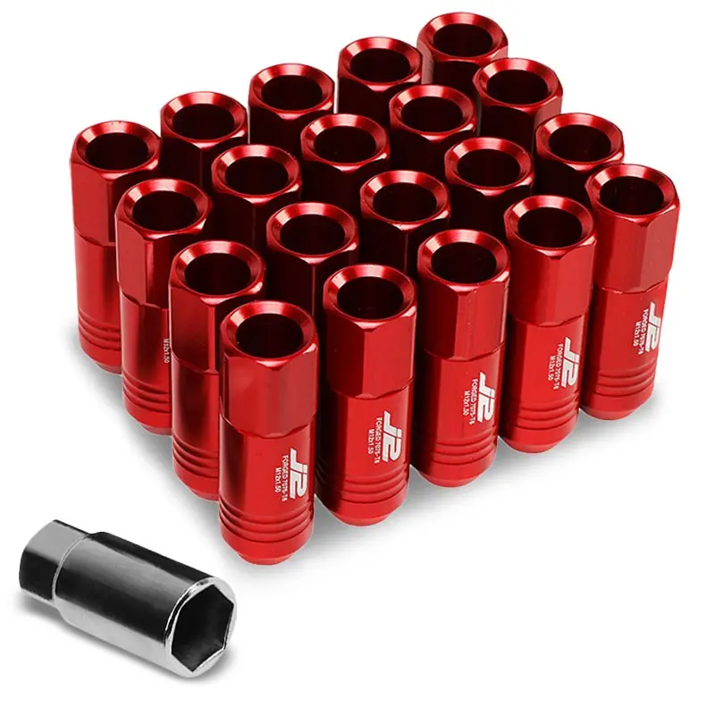 20Pcs J2 Engineering Forged Aluminum Red Lug Nut [Open End Acorn T7-009] [Conical Seat / M12 X 1.50] 1