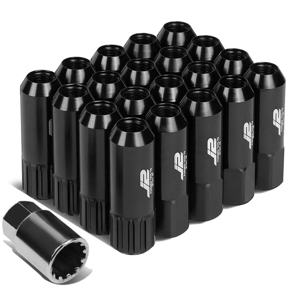 16Pcs J2 Engineering Forged Aluminum Black Lug Nut [Open End Acorn T7-010] [Conical Seat / M12 X 1.25] 1