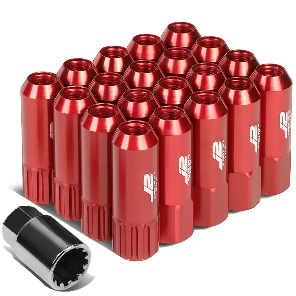 16Pcs J2 Engineering Forged Aluminum Red Lug Nut [Open End Acorn T7-010] [Conical Seat / M12 X 1.25] 1