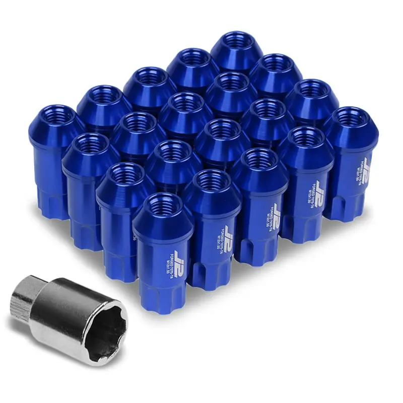 20Pcs J2 Engineering Forged Aluminum Blue Lug Nut [Open End Spline Acorn T7-011] [Conical Seat / M12 X 1.50] 1