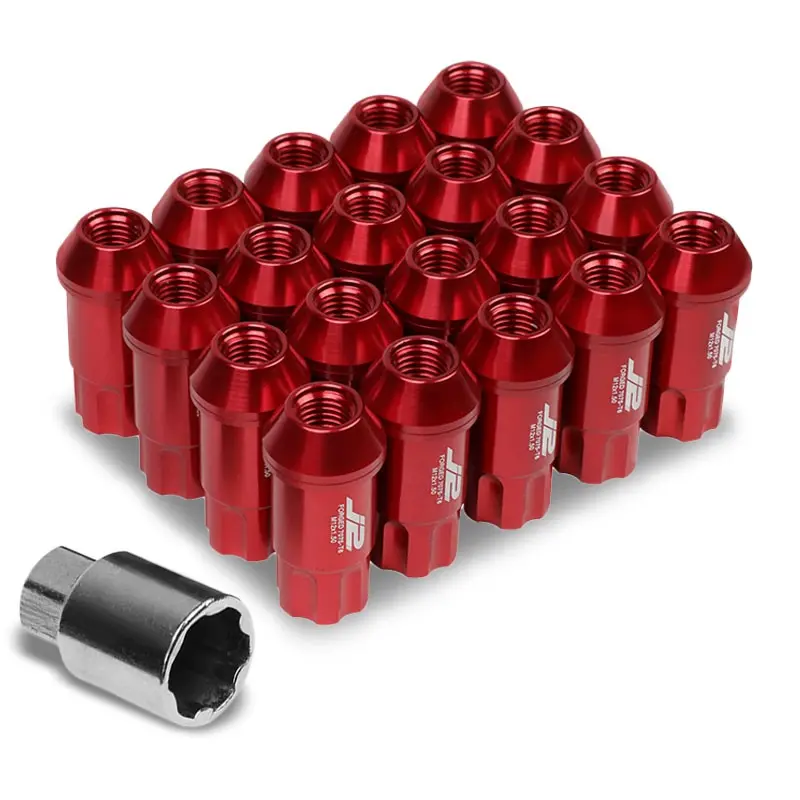 20Pcs J2 Engineering Forged Aluminum Red Lug Nut [Open End Spline Acorn T7-011] [Conical Seat / M12 X 1.50] 1