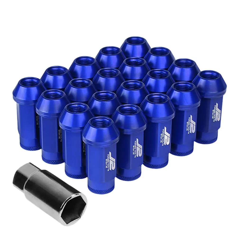 20Pcs J2 Engineering Forged Aluminum Blue Lug Nut [Open Knurled End Acorn T7-013] [Conical Seat / M12 X 1.25] 1