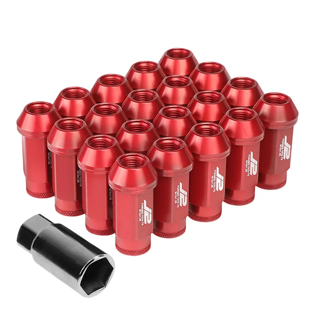 20Pcs J2 Engineering Forged Aluminum Red Lug Nut [Open Knurled End Acorn T7-013] [Conical Seat / M12 X 1.25] 1