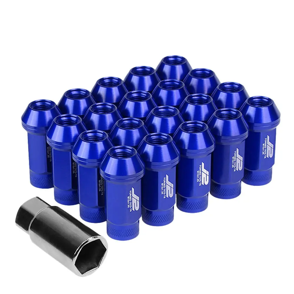 20Pcs J2 Engineering Forged Aluminum Blue Lug Nut [Open Knurled End Acorn T7-014] [Conical Seat / M12 X 1.25] 1
