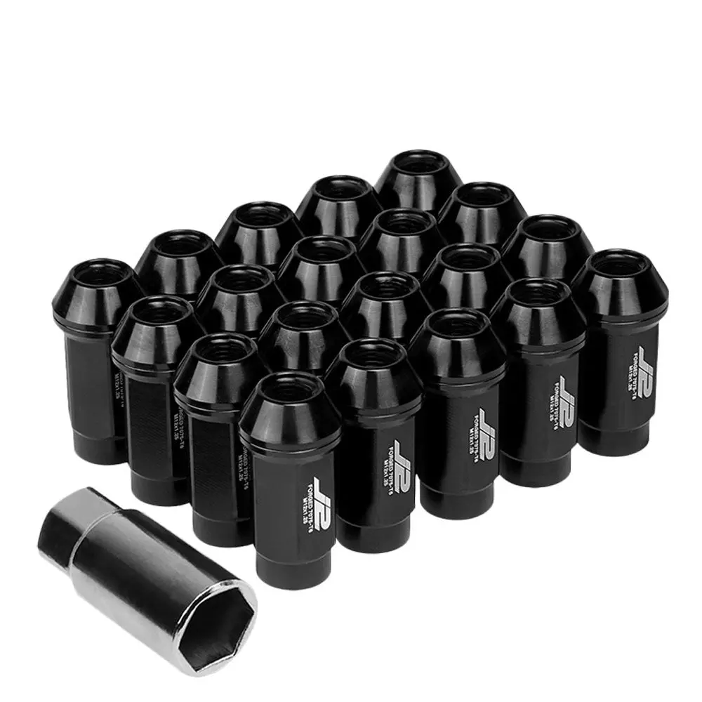 20Pcs J2 Engineering Forged Aluminum Black Lug Nut [Close End Acorn T7-018] [Conical Seat / M12 X 1.25] 1