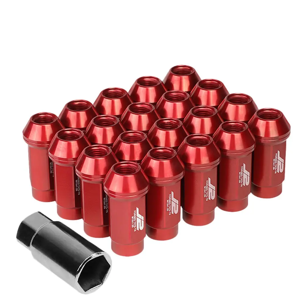 20Pcs J2 Engineering Forged Aluminum Red Lug Nut [Close End Acorn T7-018] [Conical Seat / M12 X 1.25] 1