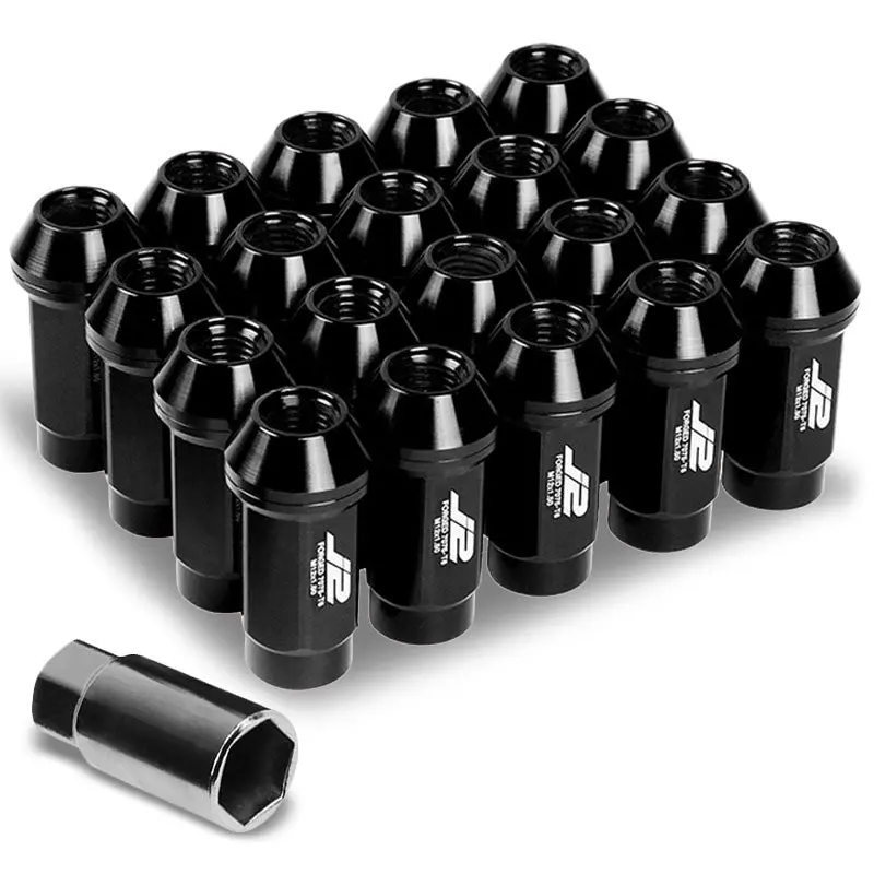 20Pcs J2 Engineering Forged Aluminum Black Lug Nut [Close End Acorn T7-018] [Conical Seat / M12 X 1.50] 1