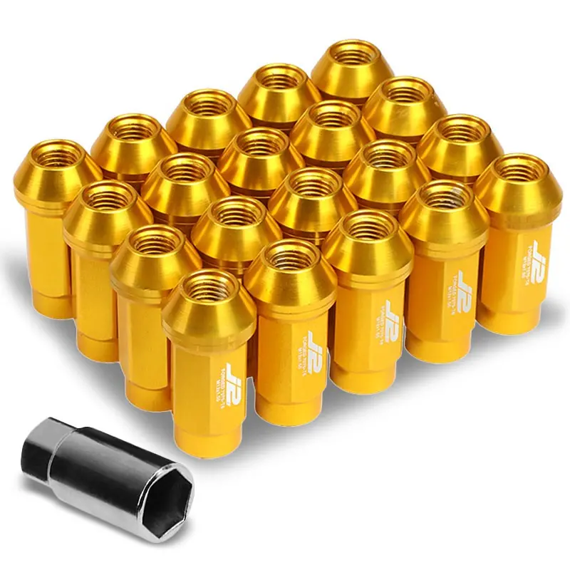 20Pcs J2 Engineering Forged Aluminum Gold Lug Nut [Close End Acorn T7-018] [Conical Seat / M12 X 1.50] 1