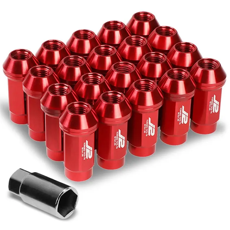 20Pcs J2 Engineering Forged Aluminum Red Lug Nut [Close End Acorn T7-018] [Conical Seat / M12 X 1.50] 1