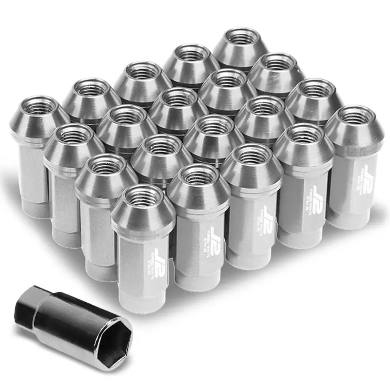 20Pcs J2 Engineering Forged Aluminum Silver Lug Nut [Close End Acorn T7-018] [Conical Seat / M12 X 1.50] 1