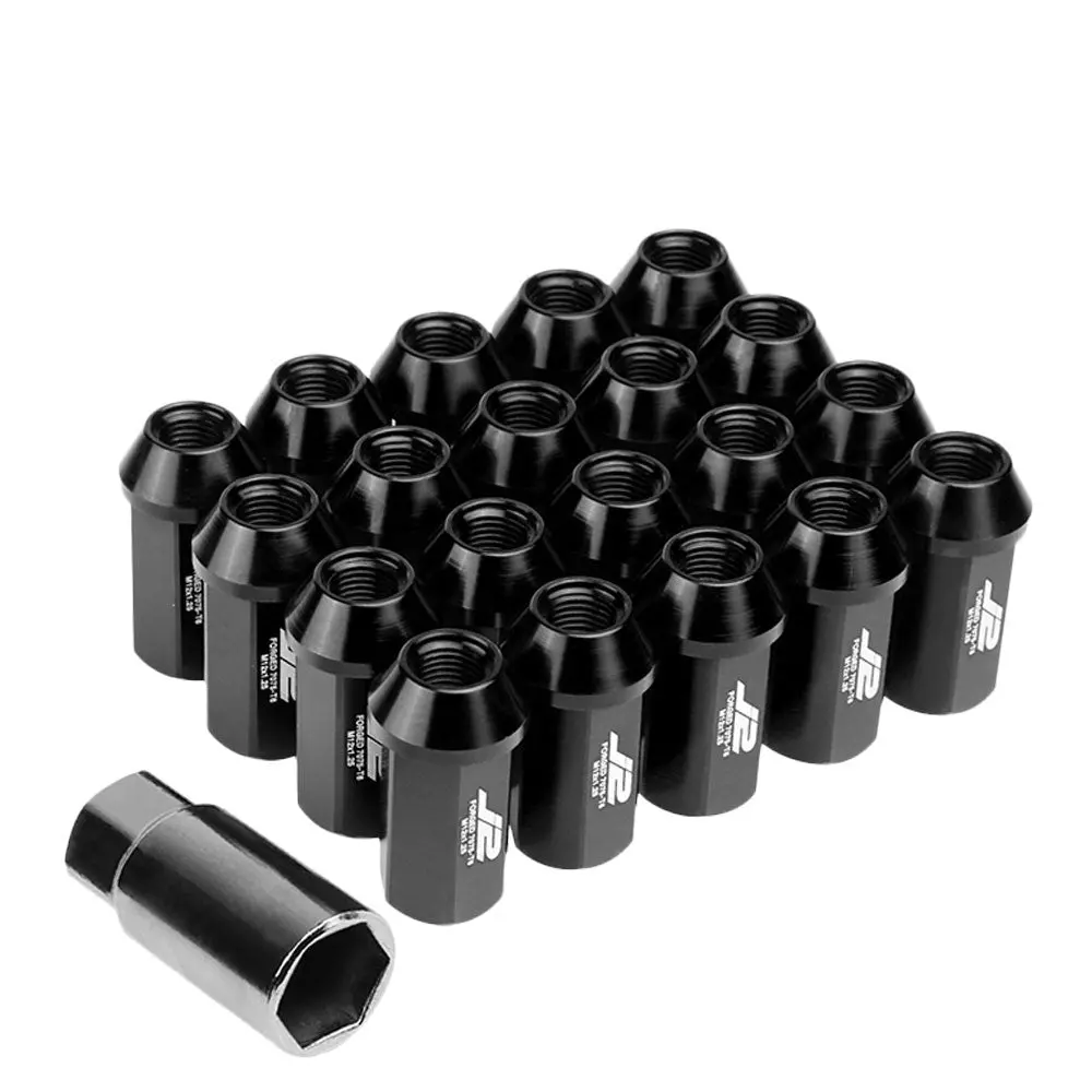 20Pcs J2 Engineering Forged Aluminum Black Lug Nut [Open End Acorn T7-019] [Conical Seat / M12 X 1.25] 1