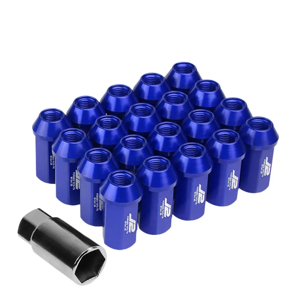 20Pcs J2 Engineering Forged Aluminum Blue Lug Nut [Open End Acorn T7-019] [Conical Seat / M12 X 1.25] 1