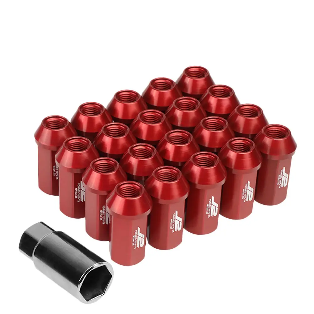 20Pcs J2 Engineering Forged Aluminum Red Lug Nut [Open End Acorn T7-019] [Conical Seat / M12 X 1.25] 1
