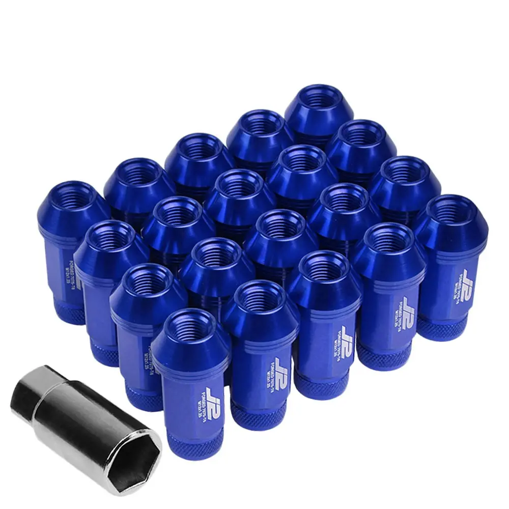 20Pcs J2 Engineering Forged Aluminum Blue Lug Nut [Open Knurled End Acorn T7-021] [Conical Seat / M12 X 1.25] 1
